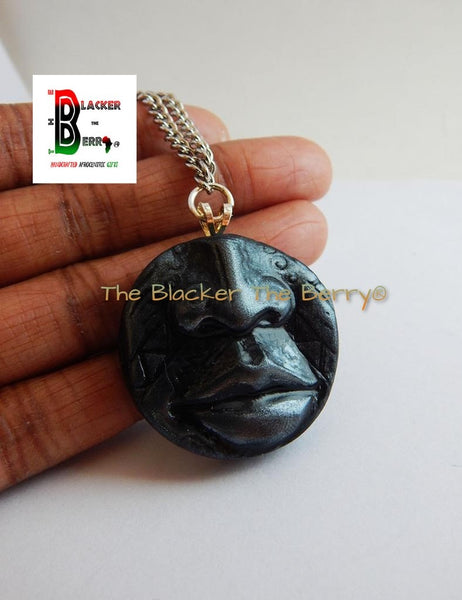 African Necklace Jewelry Tribal Pendant Face Chain Antique Silver Lips Nose Handmade Men Women