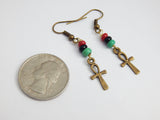 Ankh Earrings Small Jewelry RBG Pan African Afrocentric Ethnic Egyptian Beaded