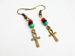 Ankh Earrings Small Jewelry RBG Pan African Afrocentric Ethnic Egyptian Beaded