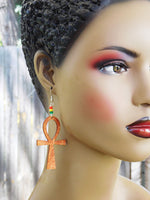 Ankh Earrings Wooden Beaded Jewelry Women Dangle African Black Owned