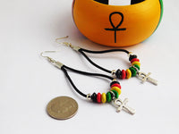 Ankh Bracelet Rasta Bangle Leather Earrings Jewelry Set