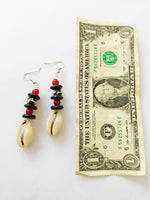 Cowrie Shell Earrings African Beaded Ethnic Red