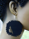 Black Women Earrings Wooden Silhouette Jewelry Hand Painted Jewelry