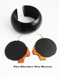 Afro Earrings Black Bangle Wooden Bracelets