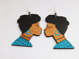 African Earrings Black Woman Silhouette Wooden Jewelry Ethnic