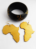 Gold & Black Bangle Set Bracelet Earrings Jewelry Set Wooden Hand Painted