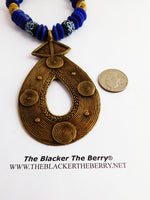 Large African Necklace Beaded Blue Ethnic Brass Photography Photo Shoot Unisex