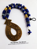 Large African Necklace Beaded Blue Ethnic Brass Photography Photo Shoot Unisex