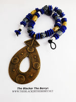 Large African Necklace Beaded Blue Ethnic Brass Photography Photo Shoot Unisex