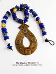 Large African Necklace Beaded Blue Ethnic Brass Photography Photo Shoot Unisex