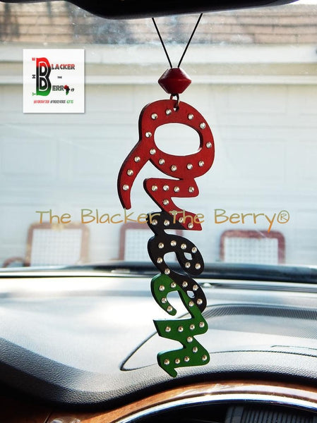 Bling Queen Car Charm Accessories Rear View Mirror RBG Pan African Afrocentric Large African