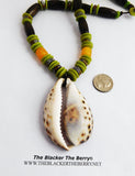Cowrie Shell Necklace Beaded Ethnic Jewelry Green Yellow