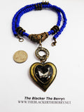 Heart Necklace Chunky Blue Beaded Long Jewelry