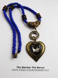 Heart Necklace Chunky Blue Beaded Long Jewelry