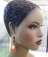 Cowrie Shell Earrings RBG Beaded Jewelry Red Black Green Ethnic