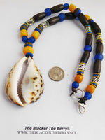 Large Cowrie Necklaces Blue Yellow Beaded Ethnic Jewelry