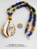 Large Cowrie Necklaces Blue Yellow Beaded Ethnic Jewelry