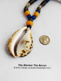 Large Cowrie Necklaces Blue Yellow Beaded Ethnic Jewelry