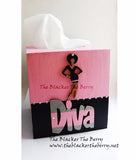 Diva Tissue Box Cover Diva Pink Black Wooden Home Decor Afrocentric Hand Painted