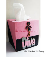 Diva Tissue Box Cover Diva Pink Black Wooden Home Decor Afrocentric Hand Painted