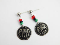 Elephant Earrings Post Dangle RBG Pan African Small Pewter