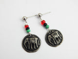 Elephant Earrings Post Dangle RBG Pan African Small Pewter