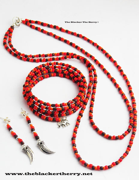 African Jewelry Set Elephant Beaded Necklace Earrings Bracelet Gift Ideas