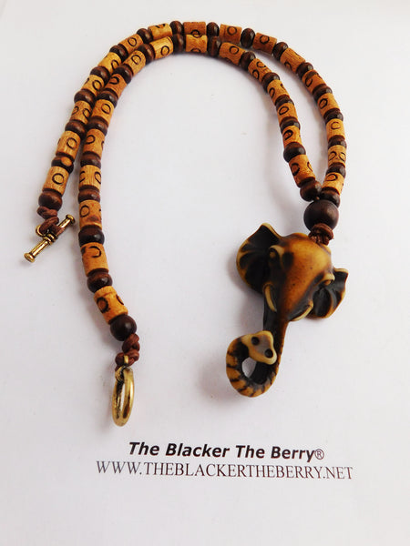 Elephant Necklaces Men Jewelry Wood Beaded Long