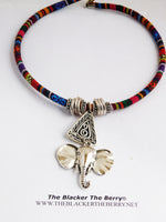 Tribal Elephant Necklace Silver Fabric Jewelry Women