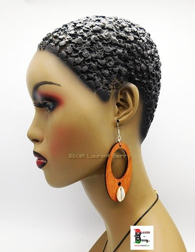 Wooden Earrings Oval Cowrie Jewelry  The Blacker The Berry