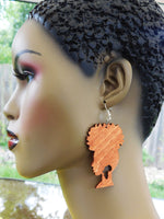 African Earrings Wood Afro Silhouette Earrings African Jewelry Wooden Ethnic