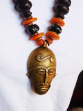 African Necklace Men Large Jewelry Beaded Brown Orange Mask Photography Photo Shoot