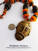 African Necklace Men Large Jewelry Beaded Brown Orange Mask Photography Photo Shoot