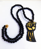 Black Power Fist Necklace Men Beaded Black Gold Ethnic Jewelry