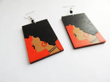 Afro Earrings African American Jewelry Hand Painted Wooden Ethnic Afrocentric
