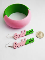 Goddess Earrings Pink Green Bangle Bracelets