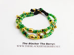 Anklet Beaded Green Brass Leather Women