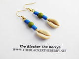 African Necklaces Cowrie Beaded Green Blue Jewelry Set Earrings