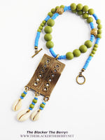 African Necklaces Cowrie Beaded Green Blue Jewelry Set Earrings