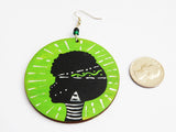 Afrocentric Earrings African Jewelry Wooden Green Hand Painted Tribal Gift Ideas for Her