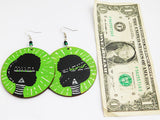 Afrocentric Earrings African Jewelry Wooden Green Hand Painted Tribal Gift Ideas for Her