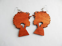African Woman Silhouette Earrings Wooden Jewelry Wood Natural Hair