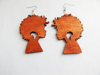 African Woman Silhouette Earrings Wooden Jewelry Wood Natural Hair