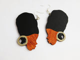 African Women Earrings Head Wrap Natural Hair Jewelry Wooden Black Silver Gift Ideas for Her