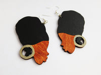 African Women Earrings Head Wrap Natural Hair Jewelry Wooden Black Silver Gift Ideas for Her