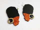 African Women Earrings Head Wrap Natural Hair Jewelry Wooden Black Silver Gift Ideas for Her