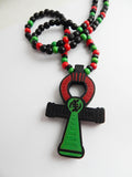 Ankh Necklace Men Large Pan African RBG Jewelry Egyptian Necklaces Red Black Green  Wood Beaded Ethnic Handmade Afrocentric