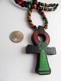 Ankh Necklace Men Large Pan African RBG Jewelry Egyptian Necklaces Red Black Green  Wood Beaded Ethnic Handmade Afrocentric