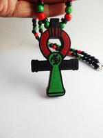Ankh Necklace Men Large Pan African RBG Jewelry Egyptian Necklaces Red Black Green  Wood Beaded Ethnic Handmade Afrocentric