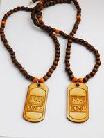 King & Prince Necklaces Beads Jewelry Father Son Wooden Orange Brown Dog Tags Handmade